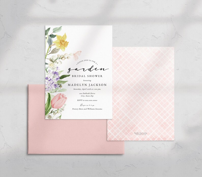 Spring Tulip and Daffodil Garden Bridal Shower Invitations, Floral Bee and Butterfly Bridal Shower Invites, Instant Download id:5978803 image 3