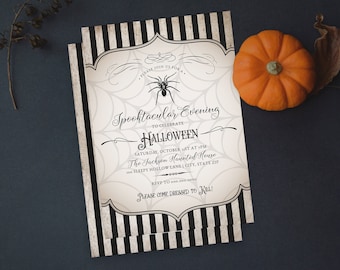 Vintage Inspired Spider Halloween Party Invitation, Adult Halloween Dinner Party Digital Invite Template Instant Download [id:4953802]