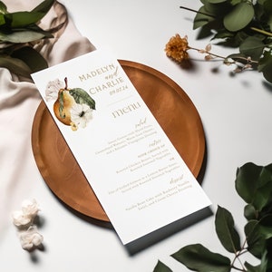 Menu coppia perfetta personalizzabile, modello di menu a pera perfetta, download istantaneo della carta del menu della cena di nozze, menu dell'addio al nubilato [id:28303279]