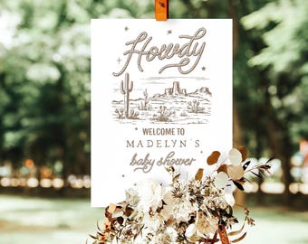 Little Cowboy Baby Shower Welcome Sign Template, Country Western Shower Sign, Baby Shower Easel Sign Instant Download [id:32695767]