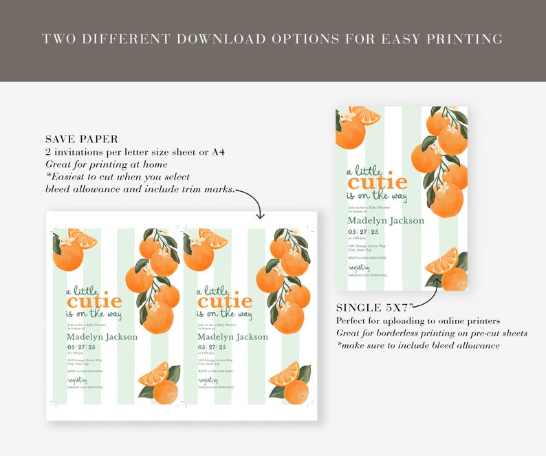 Little Cutie Baby Shower Invitation, Orange Baby Shower Digital Invite Template, Summer Citrus Baby Shower Instant Download [id:32477353] image 8