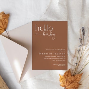 Customizable Hello Baby Fall Baby Shower Invitation Template, Burnt Orange Baby Shower Digital Invite, Modern Minimal Shower id:16850427 image 3