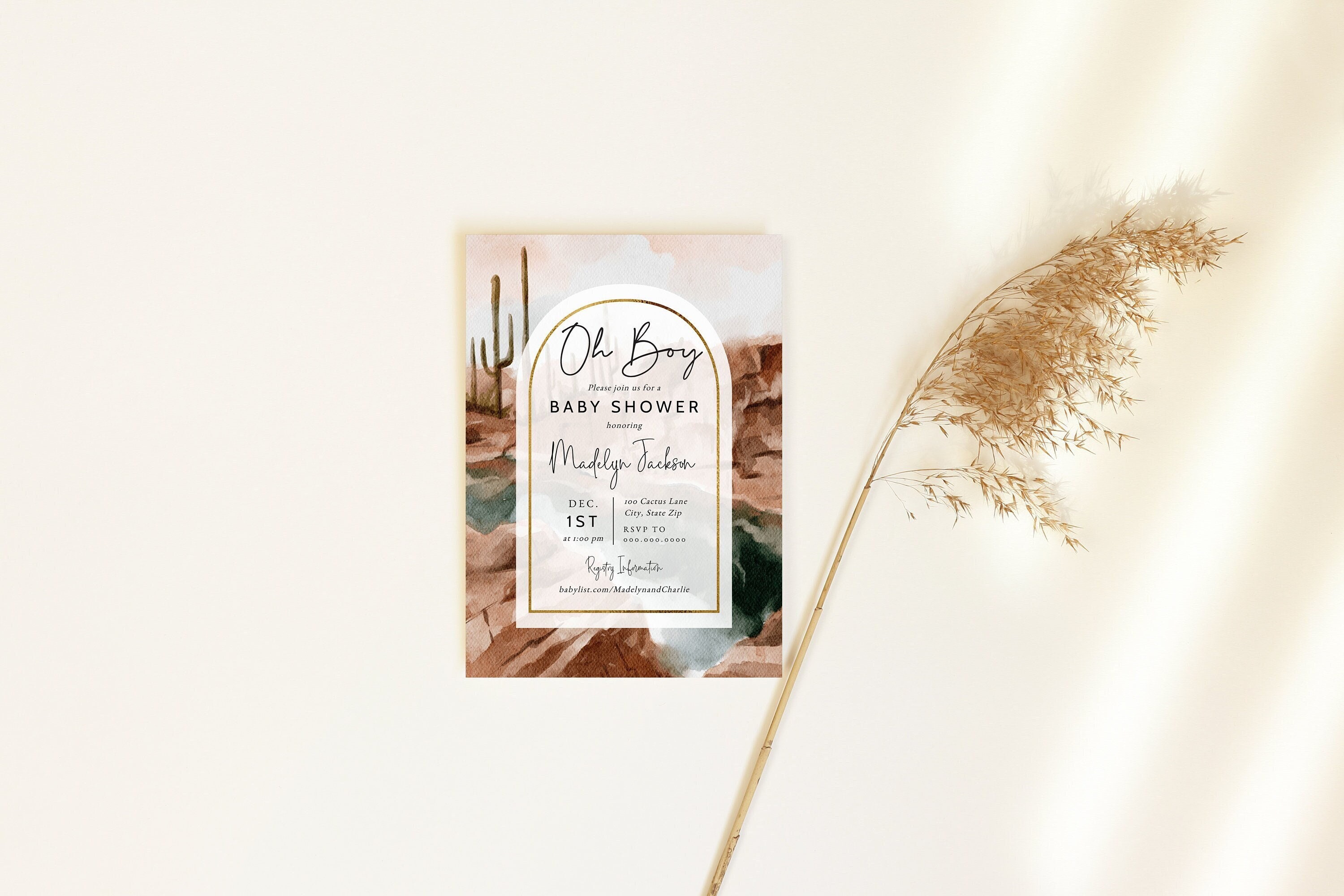 Customizable Desert Landscape Baby Shower Invitation Template, Cactus