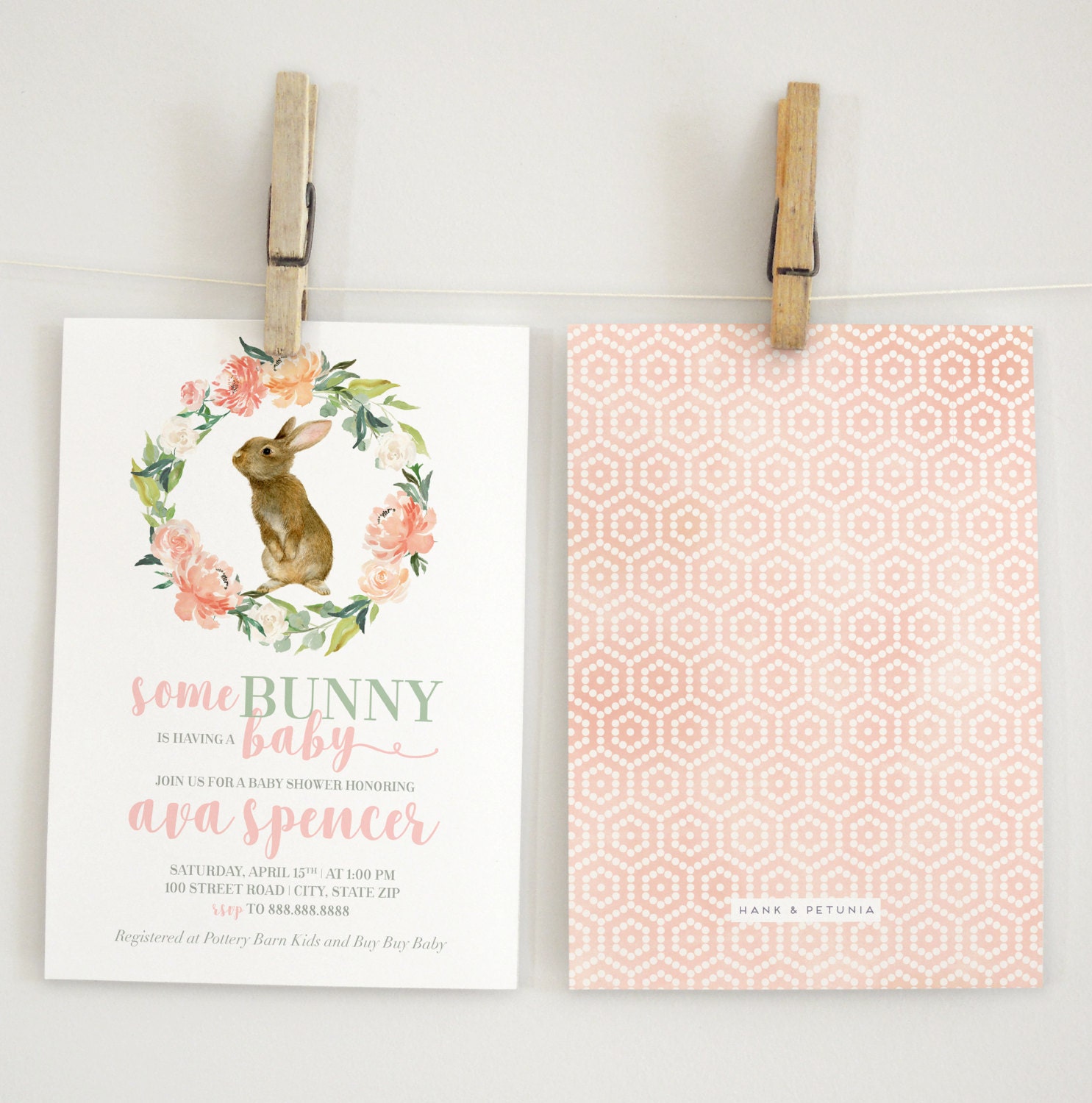 Watercolor Bunny Rabbit Baby Shower Invitation Spring Baby Easter Watercolor Bunny Rabbit Baby Shower Invitation Spring Baby Easter