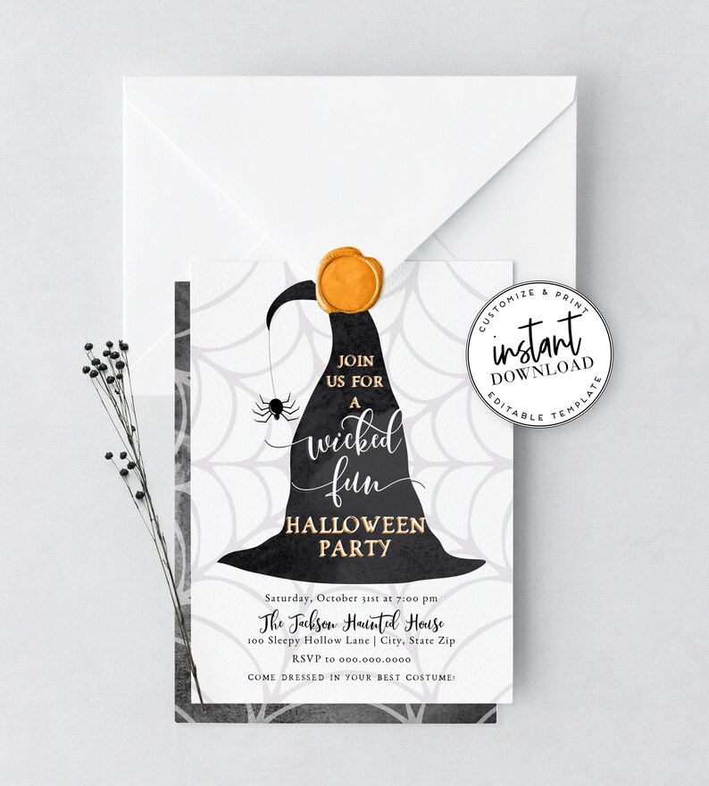 Witch Hat Halloween Party Invitation, Family Halloween Party Digital Invite Template, Witches Night Out Instant Download id:4961568 image 2