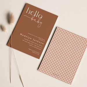 Customizable Hello Baby Fall Baby Shower Invitation Template, Burnt Orange Baby Shower Digital Invite, Modern Minimal Shower id:16850427 image 4