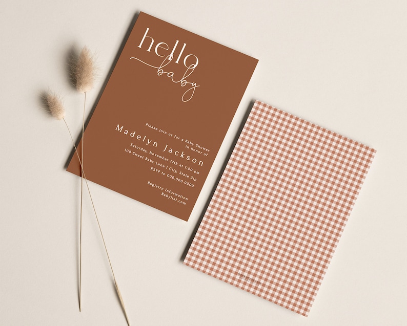 Customizable Hello Baby Fall Baby Shower Invitation Template, Burnt Orange Baby Shower Digital Invite, Modern Minimal Shower id:16850427 image 4