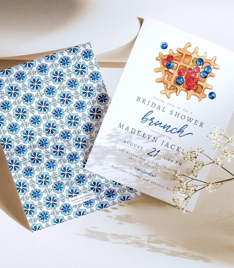 Invitación para brunch de despedida de soltera, plantilla digital para desayuno de despedida de soltera, waffles y frutos rojos, descarga instantánea [id:4406591,4406784] imagen 2