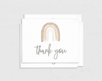 Neutral Rainbow A2 Folded Thank You Card Template, Rainbow Baby Thank You Card, Customizable Note Card Instant Download [id:6394593]