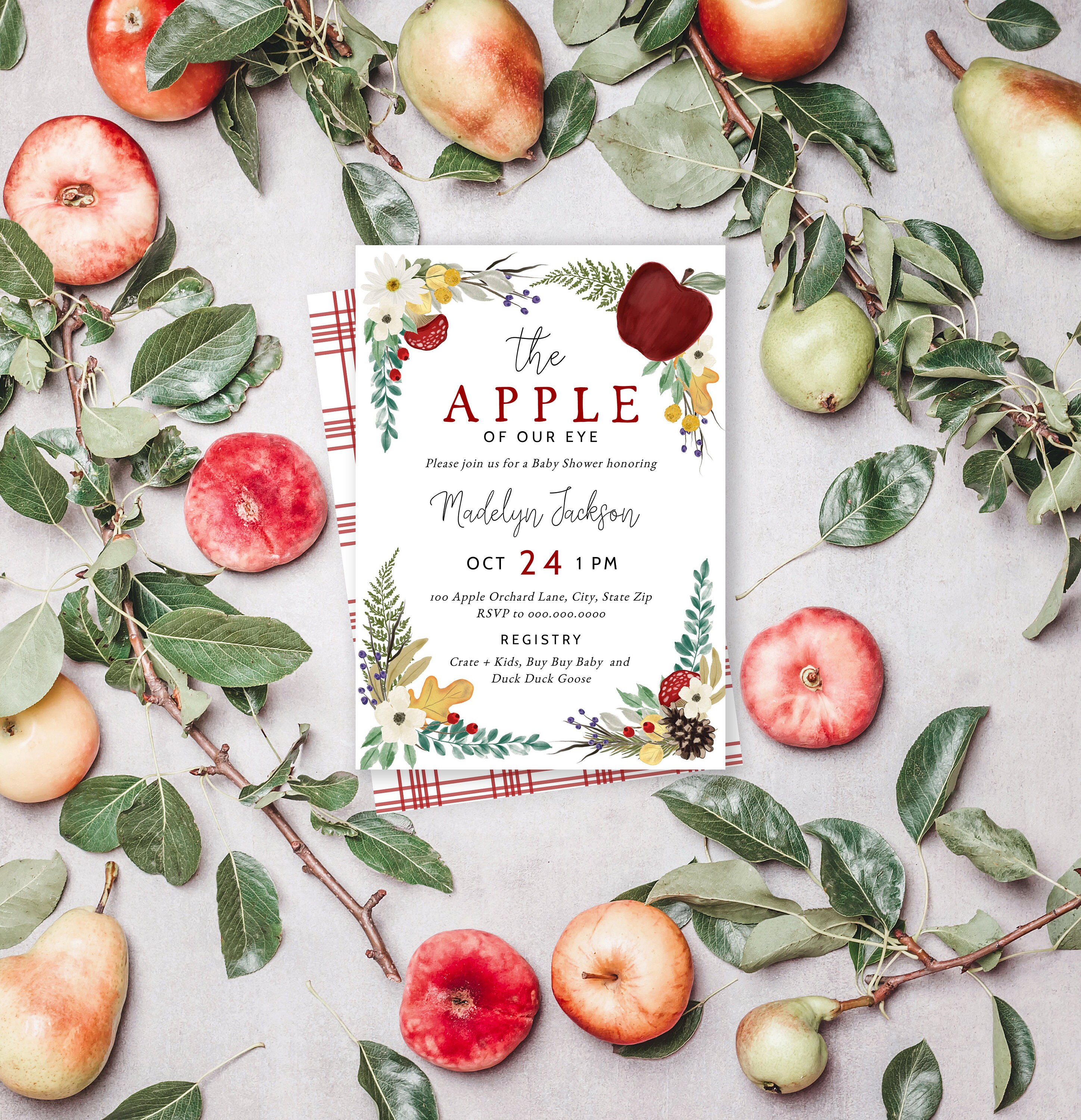 Apple of Our Eye Baby Shower Invitation, Apple Baby Shower Digital