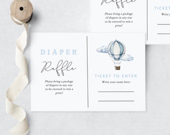 Adventure Awaits Hot Air Balloon Diaper Raffle Insert Card, Blue Boy Baby Shower Diaper Raffle Template, Instant Download  [id:7437259]