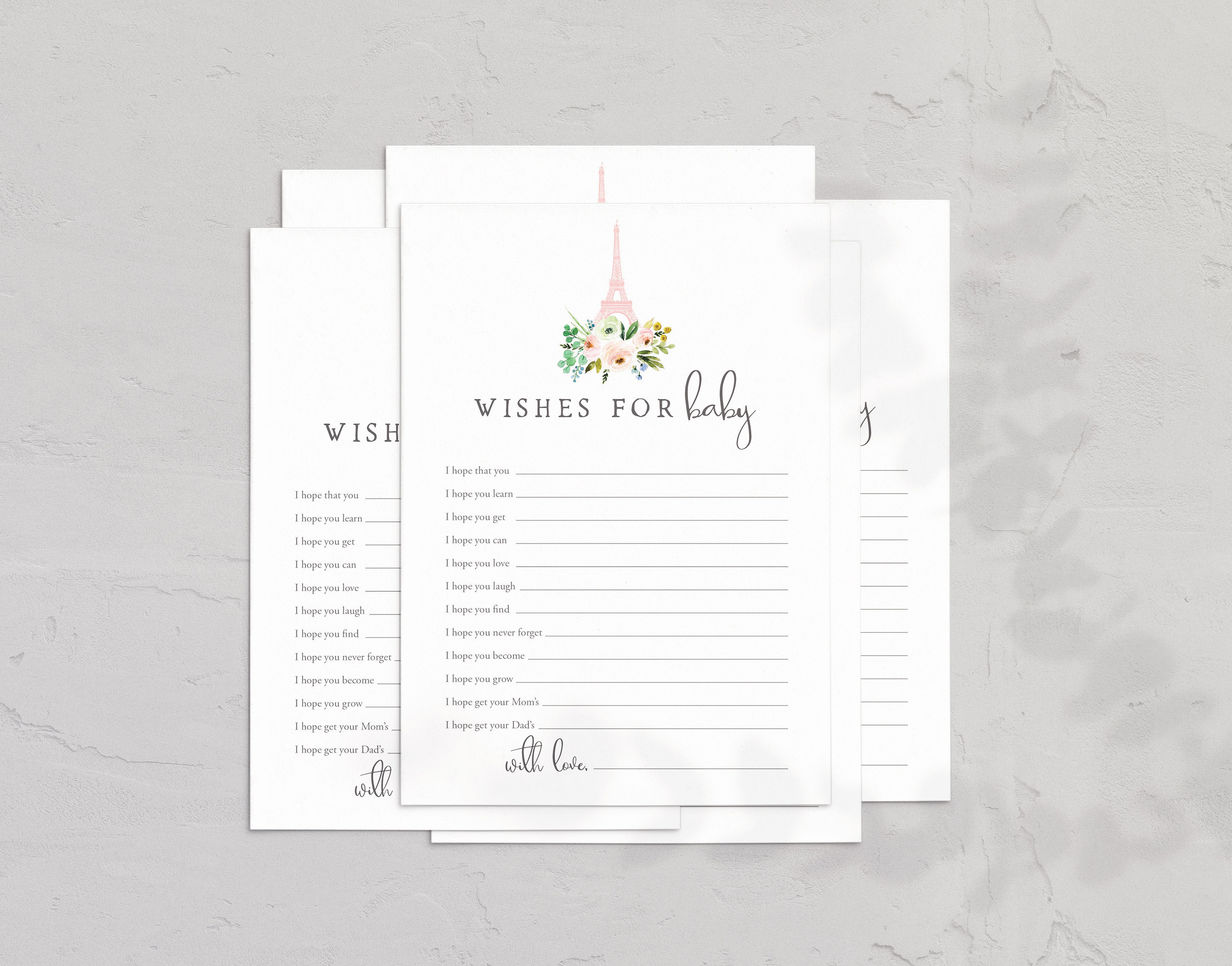 Paris Baby Shower Wishes for Baby Card, French Baby Shower Wishes for Baby, France Wishes for