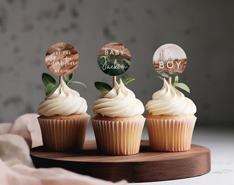 Customizable Desert Landscape Baby Shower Cupcake Topper, Cactus Baby Shower Sticker or Favor Tag Template, Immediate Download [id:25226572]