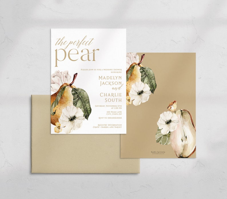 Customizable Pear Couples Shower Invitation Template, Perfect Pear Wedding Shower Invites, Fall Shower Immediate Download id:16921836 image 3