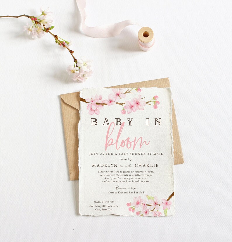 Baby in Bloom Spring Cherry Blossom Baby Shower Invitation, Spring Floral Baby Shower Digital Invite Template, Instant Download id:5932898 image 1