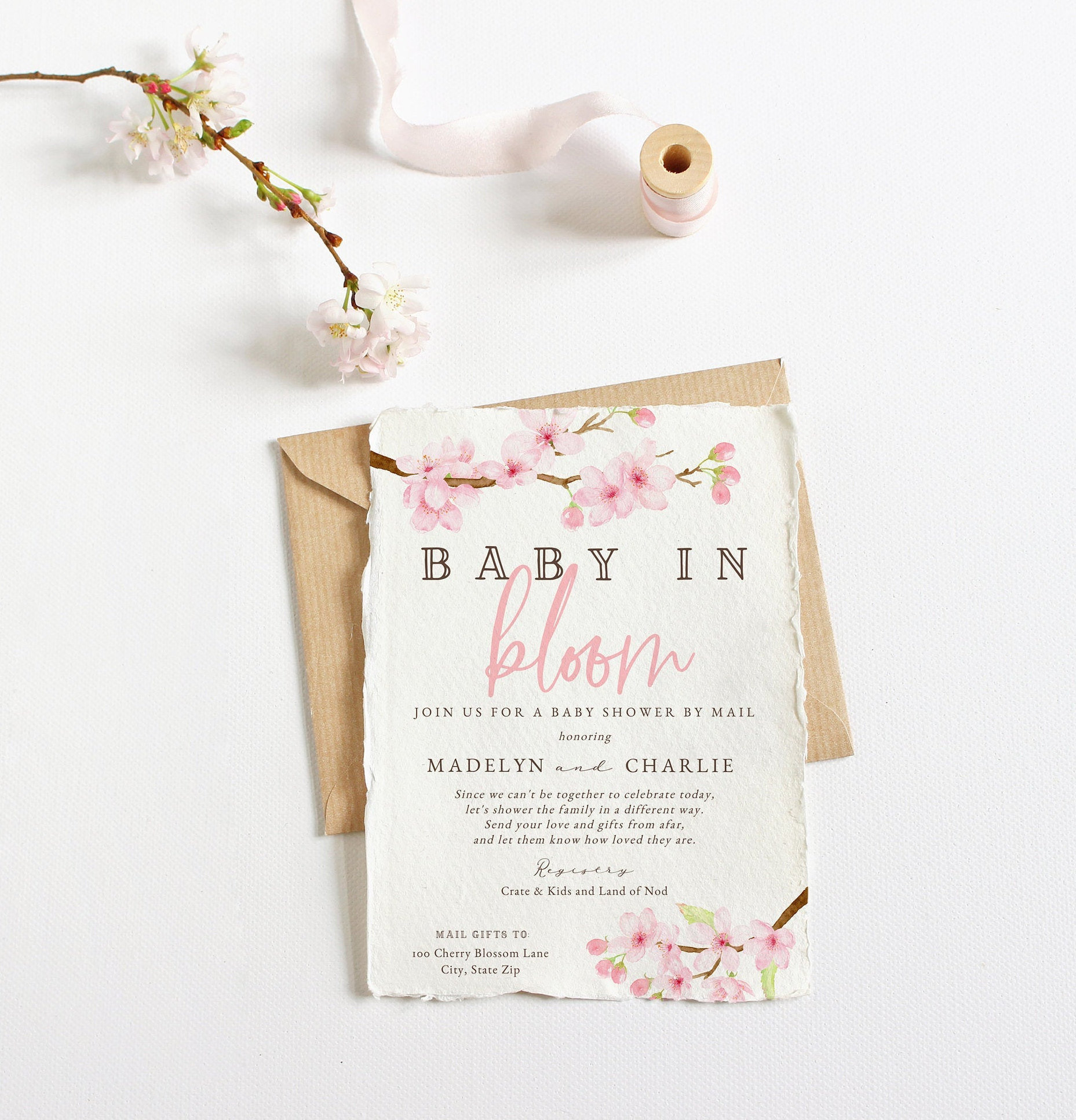 Baby in Bloom Spring Cherry Blossom Baby Shower Invitation, Spring