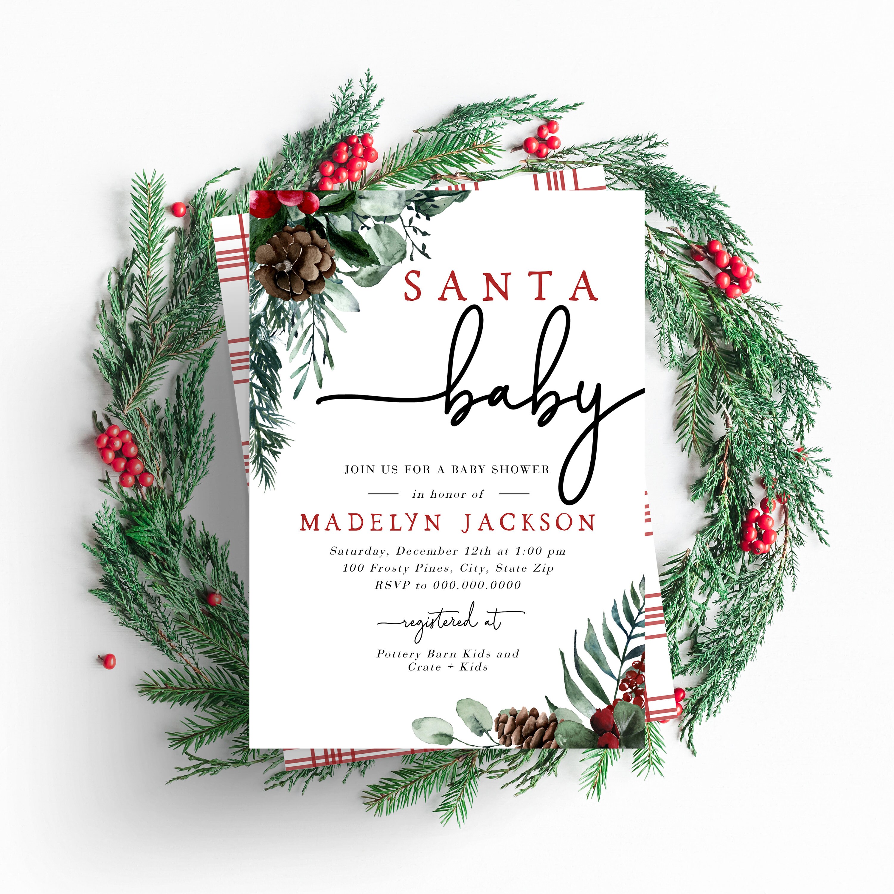 Santa Baby Winter Baby Shower Invitation, December Baby Shower Digital