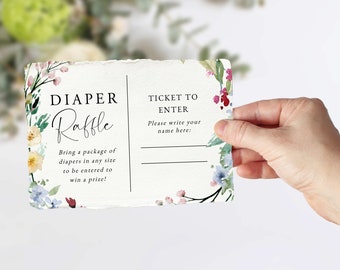 Customizable Baby in Bloom Diaper Raffle Ticket, Wildflower Diaper Raffle Insert Card Template, Floral Wreath Download  [id:10893575]