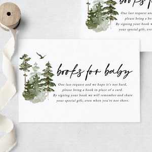 Oh Boy Let the Adventure Begin Book Request Insert Card, Woodland Forest Pine Tree Books for Baby Insert, Instant Download [id:6664815]