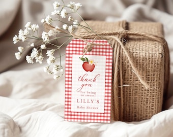 Plantilla de etiqueta para baby shower "Manzana de Nuestros Ojos", etiqueta de regalo para fiesta de manzanas, baby shower de otoño, baby shower de la huerta, baby shower de la cosecha [id:28360127]