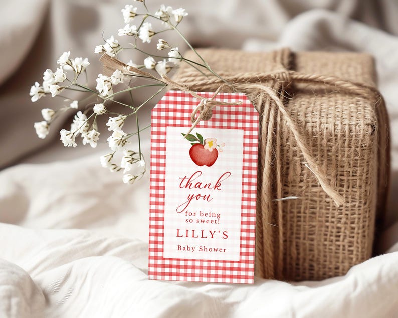 Apple of my eye favor tag, apple baby shower favor tag, apple bridal shower favor tag, appley ever after, gingham, apple, orchard, harvest, fall, country baby shower, rustic baby shower