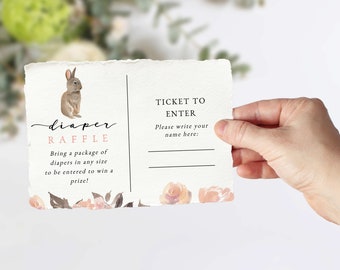 Customizable Some Bunny Diaper Raffle Ticket, Spring Floral Diaper Raffle Insert Card Template, Bunny Rabbit Download  [id:10894924]