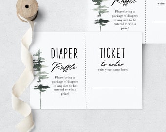 Let the Adventure Begin Woodland Baby Shower Diaper Raffle Insert Card, Pine Tree Diaper Raffle Template, Instant Download [id:3959437]