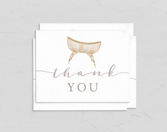 Gender Neutral A2 Folded Thank You Card Template, Neutral Nursery Thank You Card, Bassinet Shower Note Card Instant Download [id:7815303]