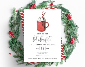 Hot Chocolate Holiday Party Invitation, Gift Exchange Digital Invite Template, Christmas Party Invitation Instant Download [id:5269250]