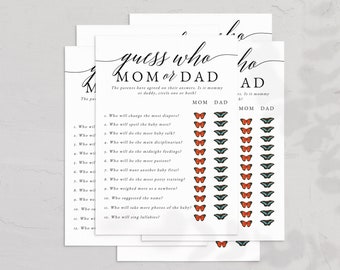 Butterfly Baby Shower Guess Who Mom or Dad Game Template, Spring Butterflies Mommy or Daddy Baby Shower Game Instant Download [id:6535082]