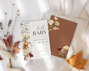 Customizable Fall Floral Baby Shower Invitation Template, Autumn Hello Baby Digital Shower Invite [id:22284249]