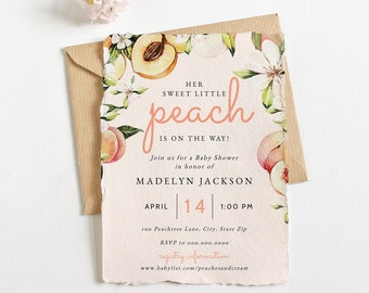 Sweet Little Peach Baby Shower Invitation, Peach Blossom Baby Shower Baby Shower Digital Invite Template, Instant Download [id:6066884]
