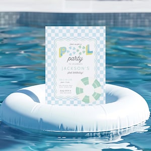 Inbjudan till poolparty, digital sommarfödelsedagsinbjudan, poolbadrum, poolinbjudan direkt nedladdning [id:32511571]