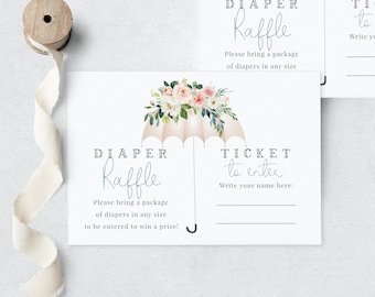 Rain Baby Sprinkle or Baby Shower Diaper Raffle Ticket, Umbrella Diaper Raffle Insert Card Template, Spring Floral Download  [id:5987006]