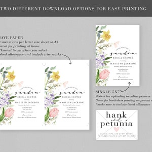 Spring Tulip and Daffodil Garden Bridal Shower Invitations, Floral Bee and Butterfly Bridal Shower Invites, Instant Download id:5978803 image 7