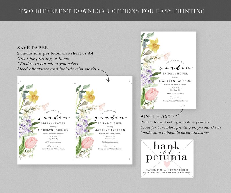 Spring Tulip and Daffodil Garden Bridal Shower Invitations, Floral Bee and Butterfly Bridal Shower Invites, Instant Download id:5978803 image 7