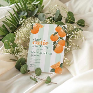 Little Cutie Baby Shower Invitation, Orange Baby Shower Digital Invite Template, Summer Citrus Baby Shower Instant Download [id:32477353] image 4