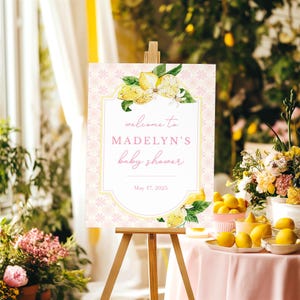 Pink Lemonade Baby Shower Welcome Sign Template, Lemon Baby Shower Sign, Main Squeeze Easel Sign,  Instant Download [id:32514869]
