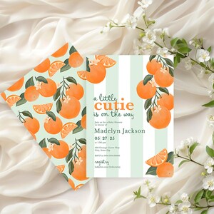 Little Cutie Baby Shower Invitation, Orange Baby Shower Digital Invite Template, Summer Citrus Baby Shower Instant Download [id:32477353] image 5