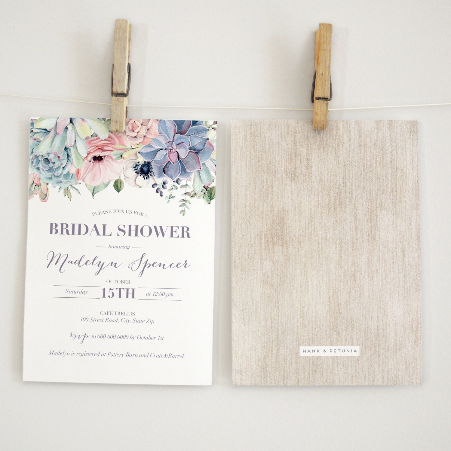 watercolor boho succulent bridal shower invitation floral succulent