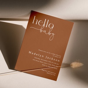 Customizable Hello Baby Fall Baby Shower Invitation Template, Burnt Orange Baby Shower Digital Invite, Modern Minimal Shower id:16850427 image 5