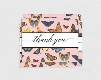 Butterfly Baby Shower A2 Folded Thank You Card Template, Butterflies Thank You Card, Customizable Note Card Instant Download [id:6416059]