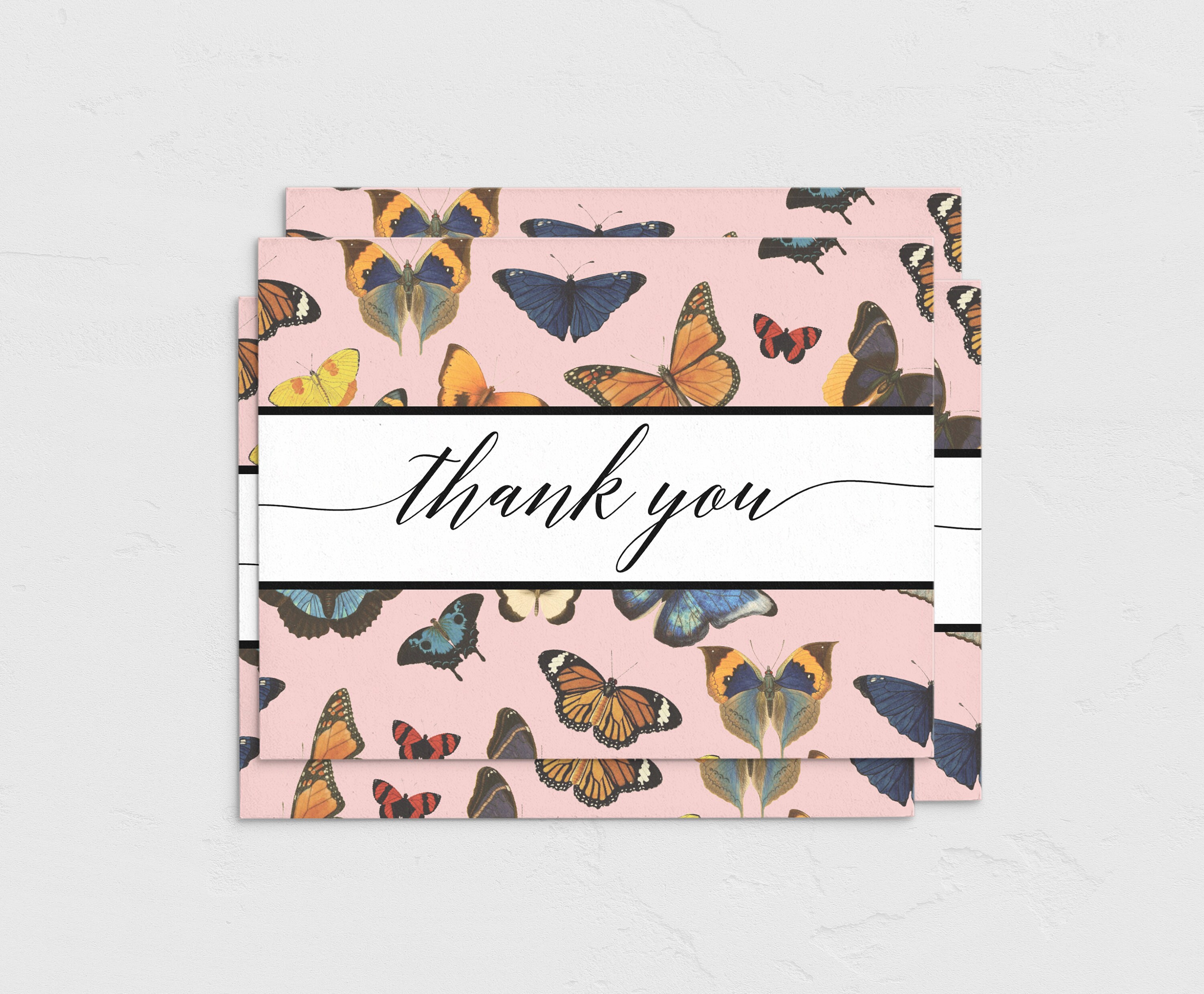 Butterfly Baby Shower A20 Folded Thank You Card Template, Butterflies Thank  You Card, Customizable Note Card Instant Download [id:20] Regarding A2 Card Template