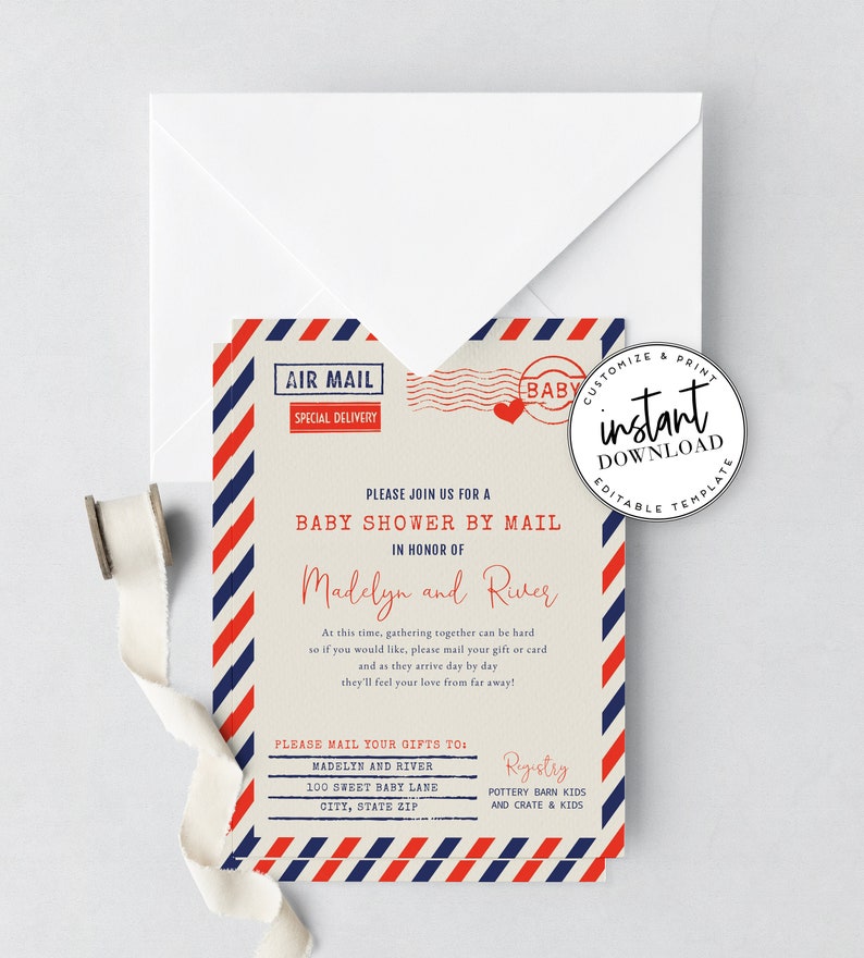 Baby Shower by Mail Invitation Airmail Baby Shower Digital Etsy
