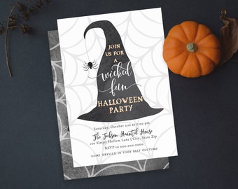 Witch Hat Halloween Party Invitation, Family Halloween Party Digital Invite Template, Witches Night Out Instant Download [id:4961568]