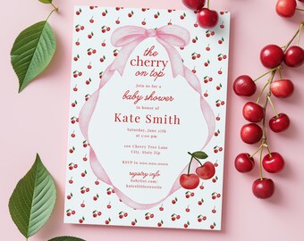 Cherry on Top Baby Shower Invitation, Cherry Baby Shower Digital Invite Template, Cherry Sweet Baby Shower Instant Download [id:32955355]