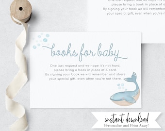 Little Whale Baby Shower Book Request Insert Card, Blue Whale Books for Baby Insert Card, Instant Download [id:4203793]