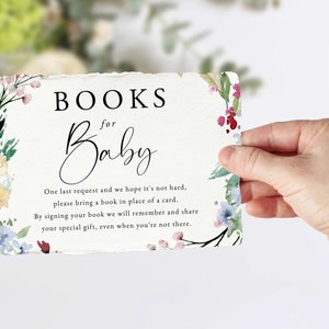 Customizable Baby in Bloom Book Request, Wildflower Books for Baby Template, Floral Wreath Bring a Book Instant Download  [id:10883053]