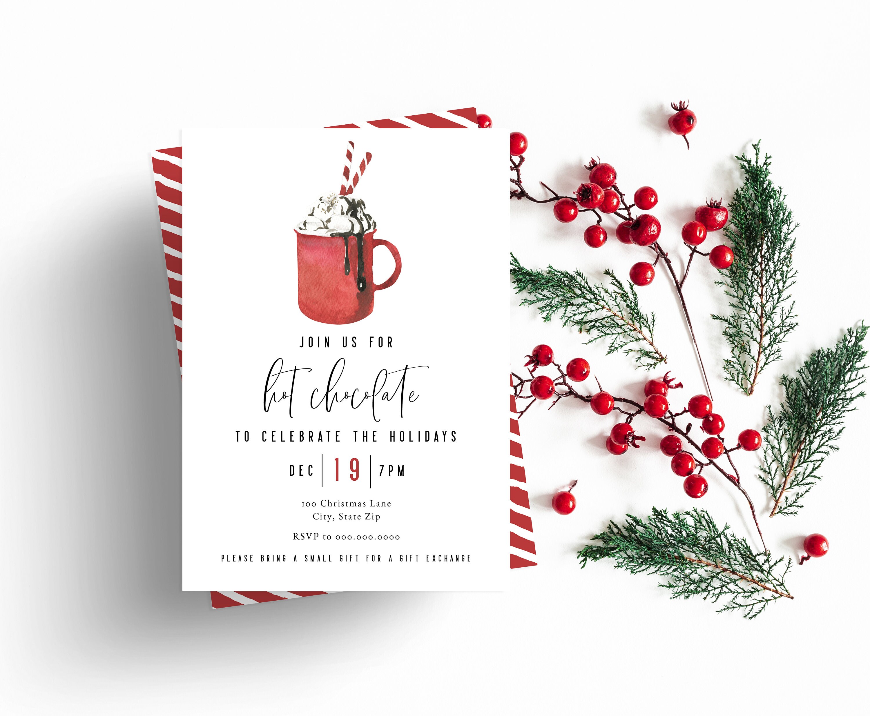 Hot Chocolate Holiday Party Invitation Gift Exchange Digital | Etsy