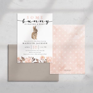 Bunny Spring Baby Shower Invitation, Spring Floral Baby Shower Digital Invite Template, Bunny Rabbit Instant Download [id:5810540] image 2